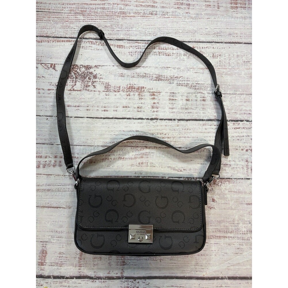 Vintage Black Guess Logo Small Handbag Purse canvas/leather cute leather strap